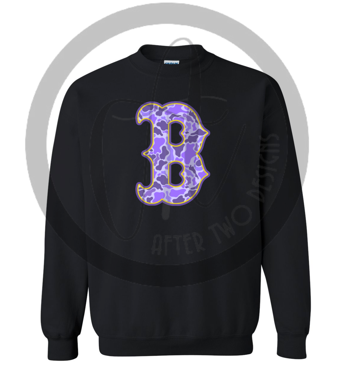 Black Gildan B Camo Crewneck