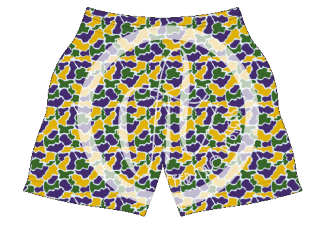 Mardi Gras Camo Shorts - PRESALE
