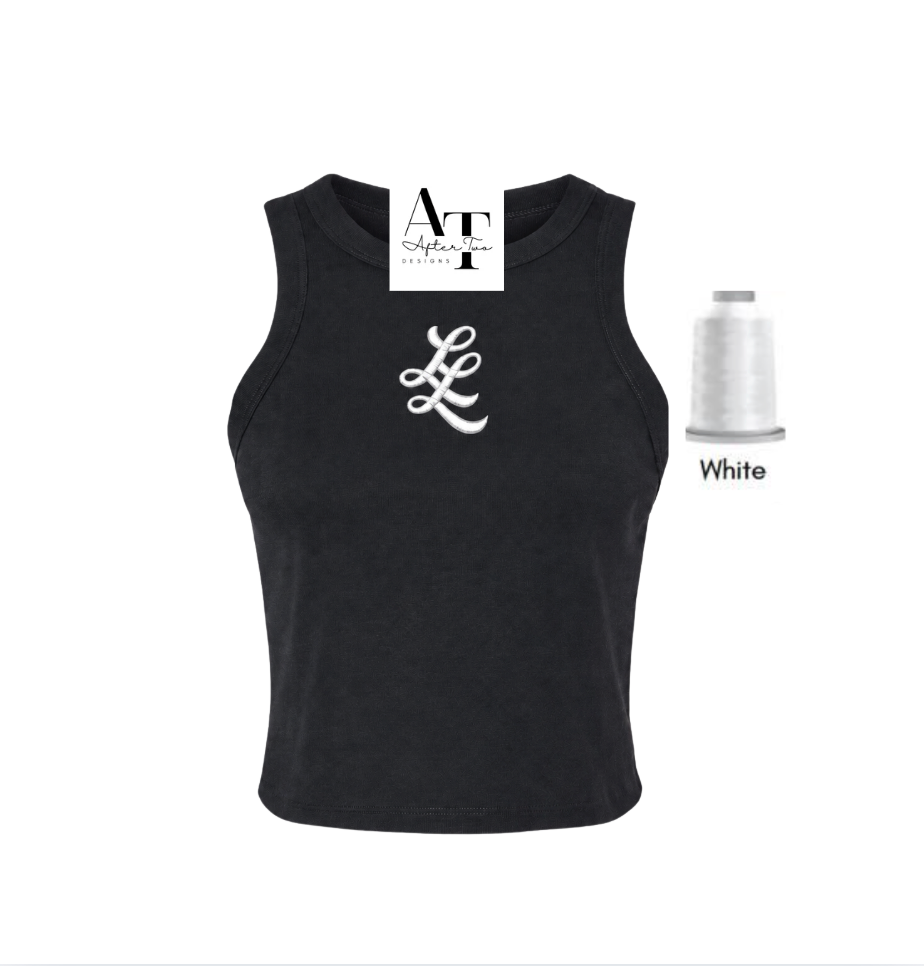 Embroidered LL Racerback Tank FITTED Crop - PRE SALE