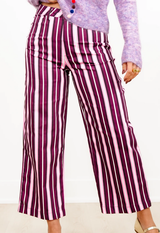 Barrel Leg Stripe Casual High Waist Pants Burgundy/Pink - IN STOCK