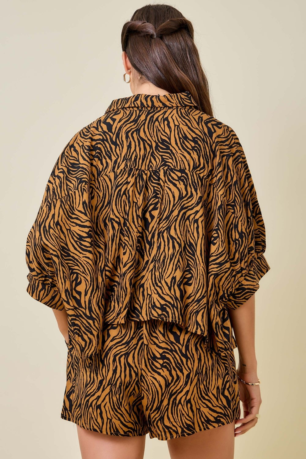 Tiger Print Boxy Cropped Shirt W/ Matching Shorts Set IN STOCK