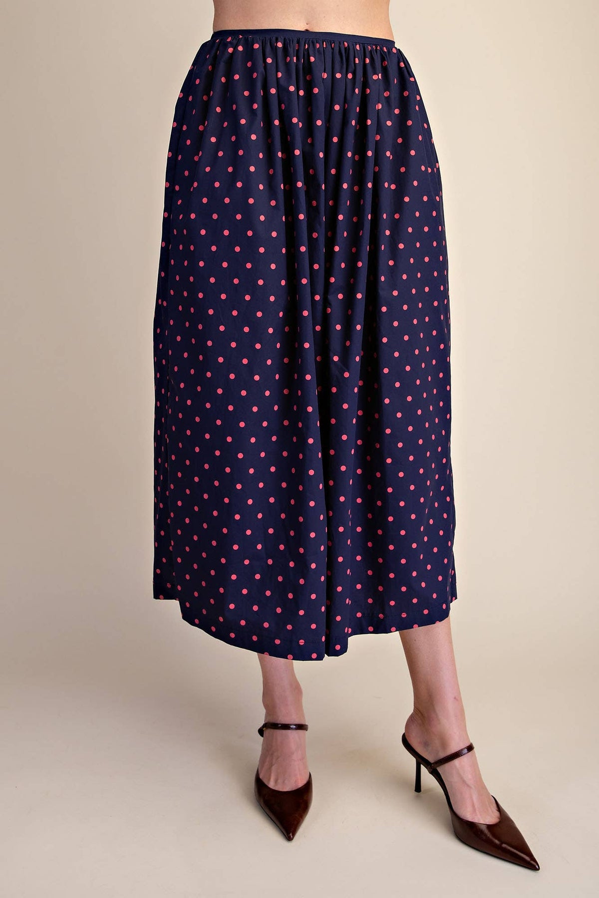 Navy/Red Polka Dot A-Line Skirt With Side Pockets IN STOCK