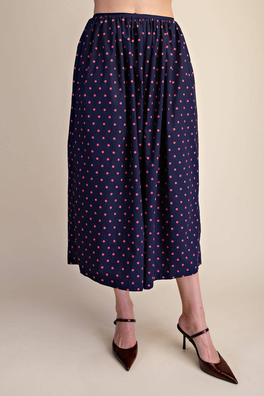 Navy/Red Polka Dot A-Line Skirt With Side Pockets IN STOCK
