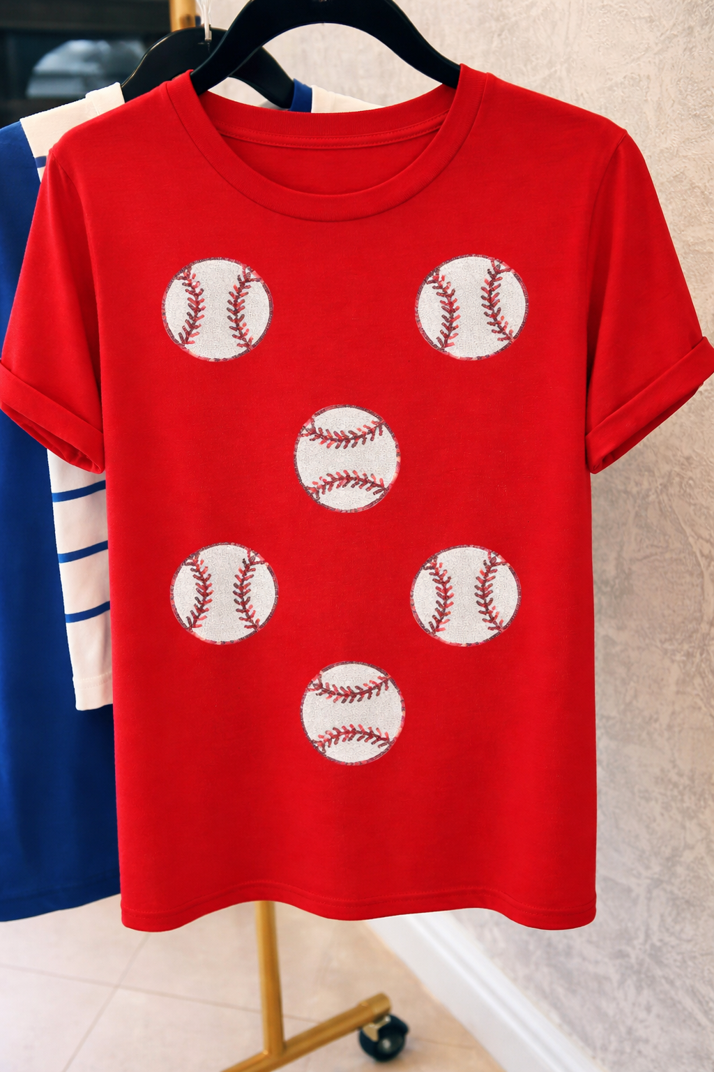 Red patch baseball sequin tee IN STOCK