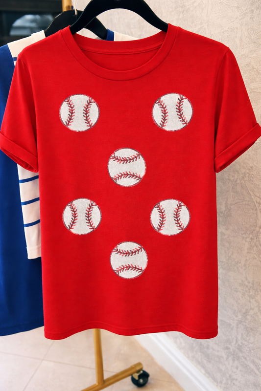 Red patch baseball sequin tee IN STOCK