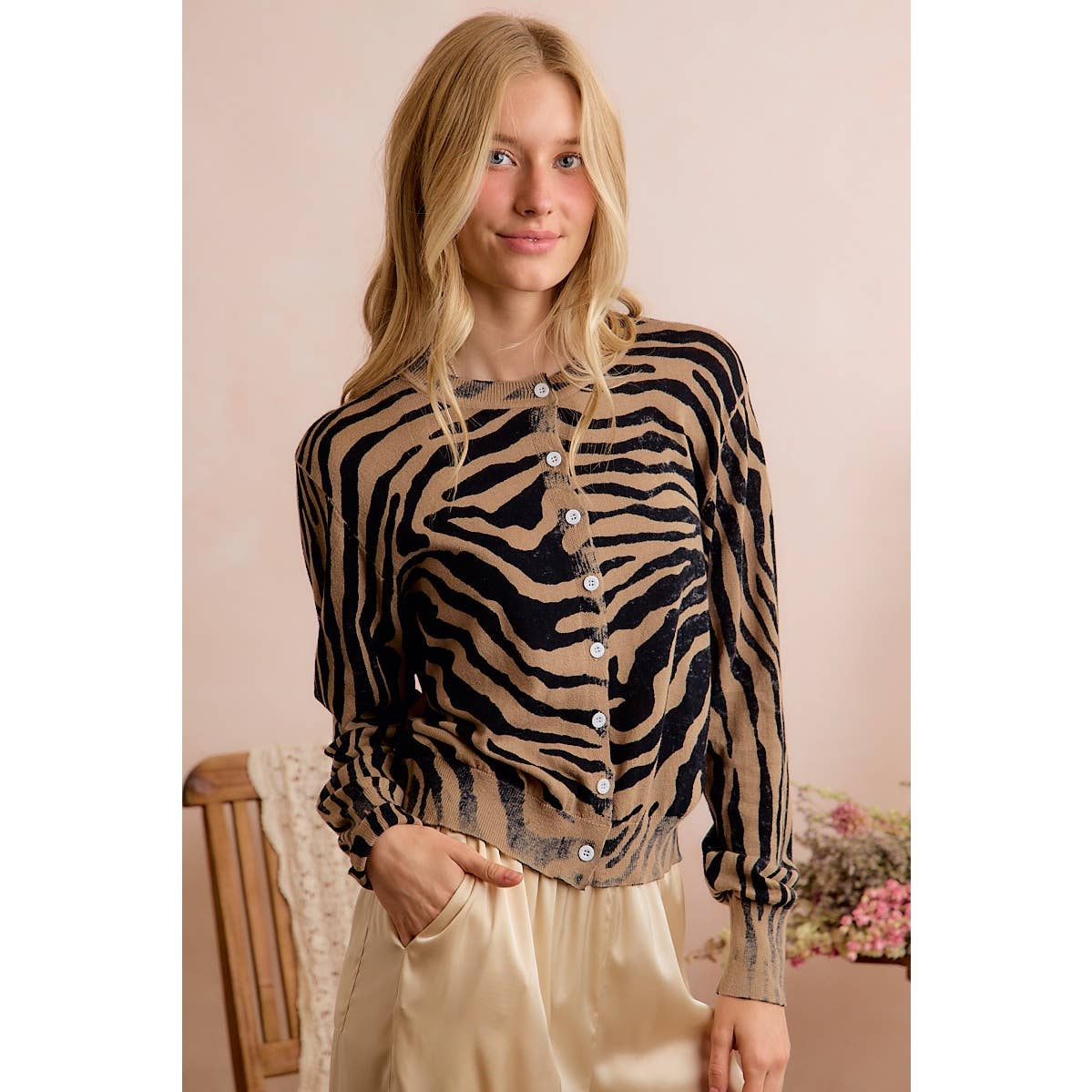 Tiger Print Lightweight Long Sleeve Cardigan - IN STOCK