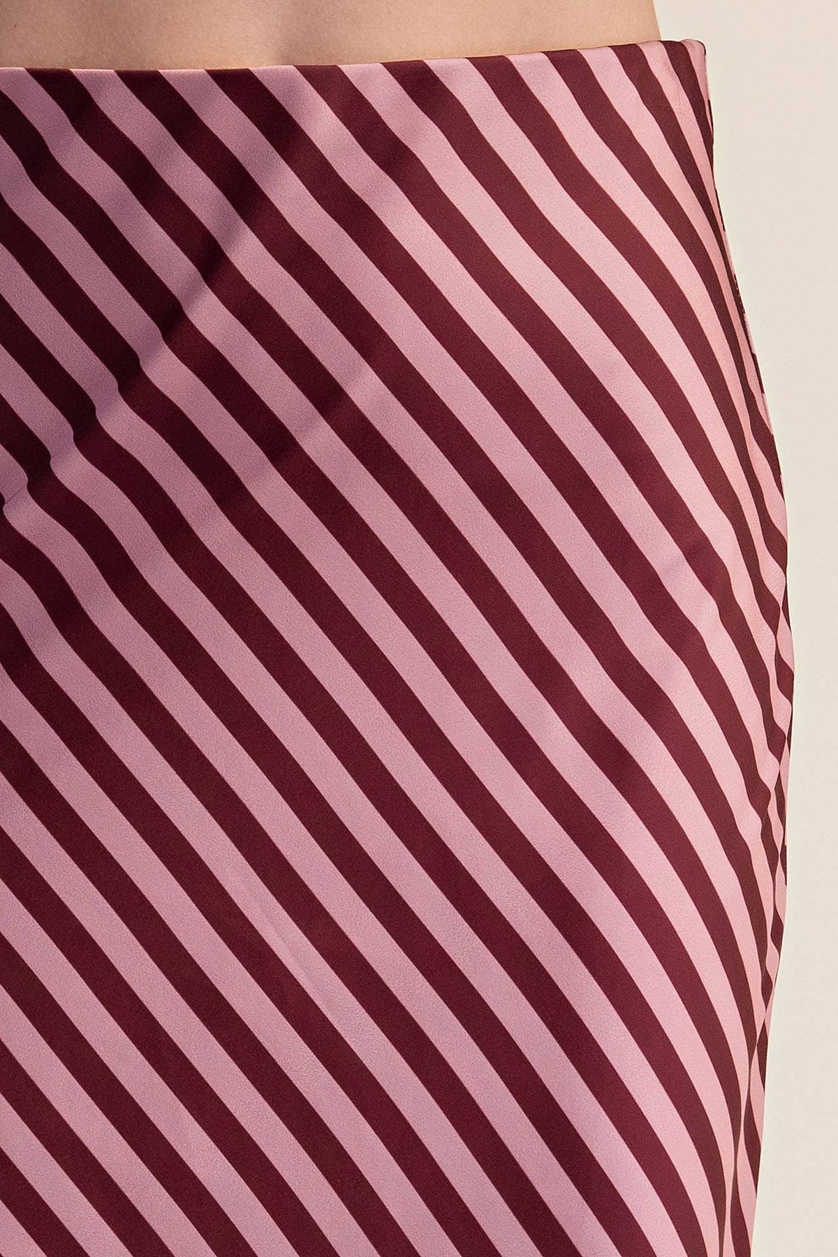 Stripe Satin Midi Skirt With Elastic Waist Band - IN STOCK