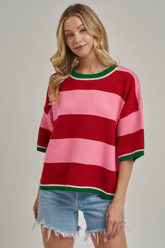 Pink/Red Green Oversized Sweater- IN STOCK