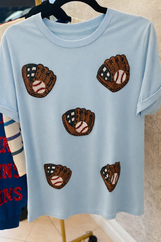 Blue glove patch sequin tee IN STOCK