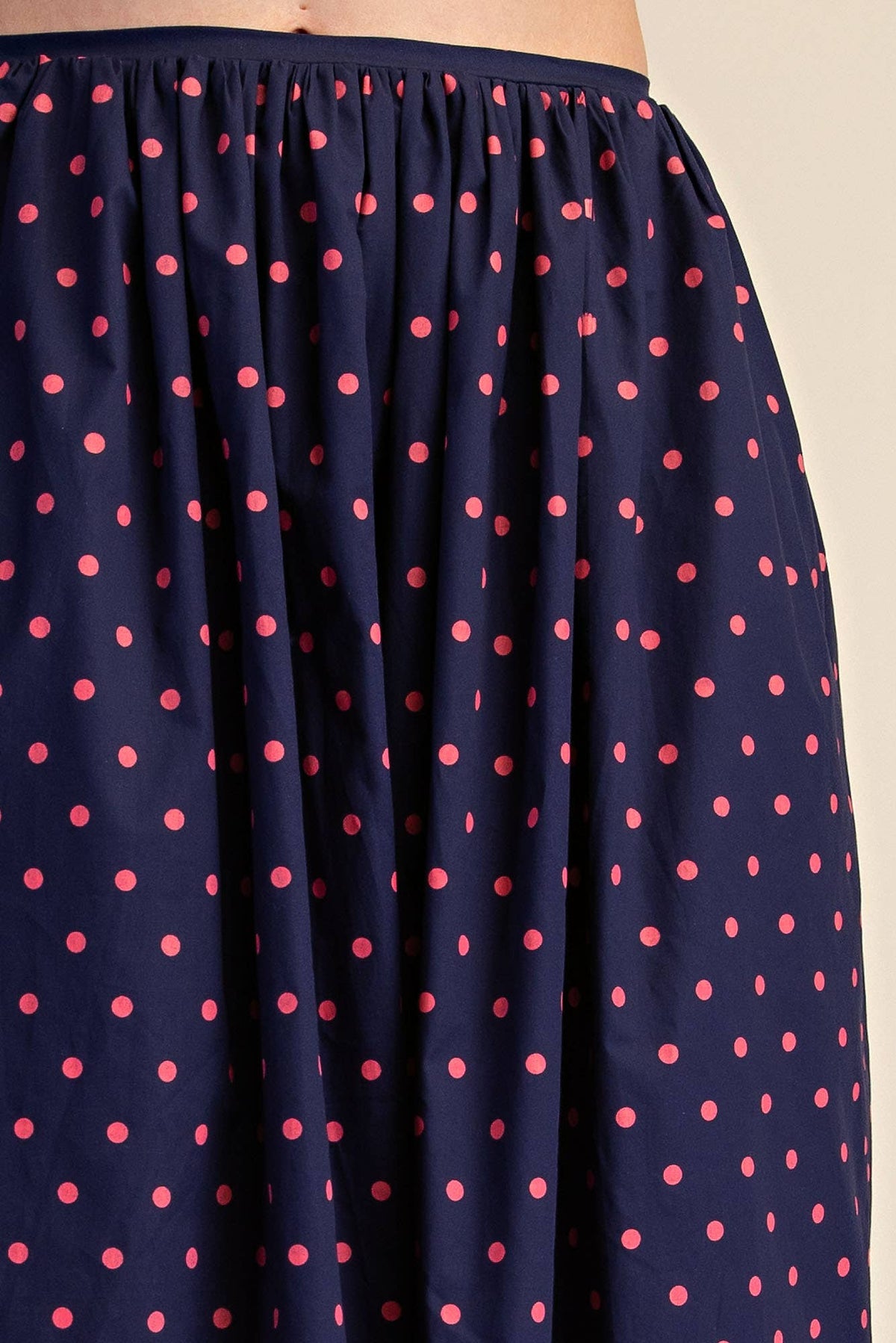Navy/Red Polka Dot A-Line Skirt With Side Pockets IN STOCK
