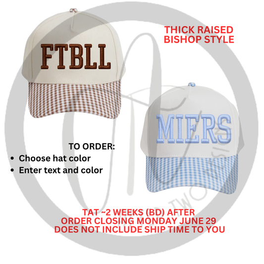 Gingham Hat Puff Bishop Text PRESALE